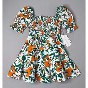 NWT Rachel Parcell Smocked Puff Sleeve Dress in Orange Blossom Cream Girls 4 Yrs